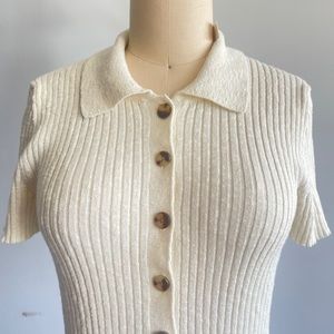 Madewell Sweater Knit Polo Cream Top (XS)